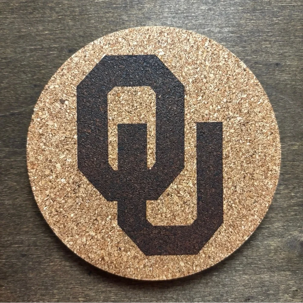 Oklahoma Sooners Logo Laser Engraved Cork Coaster